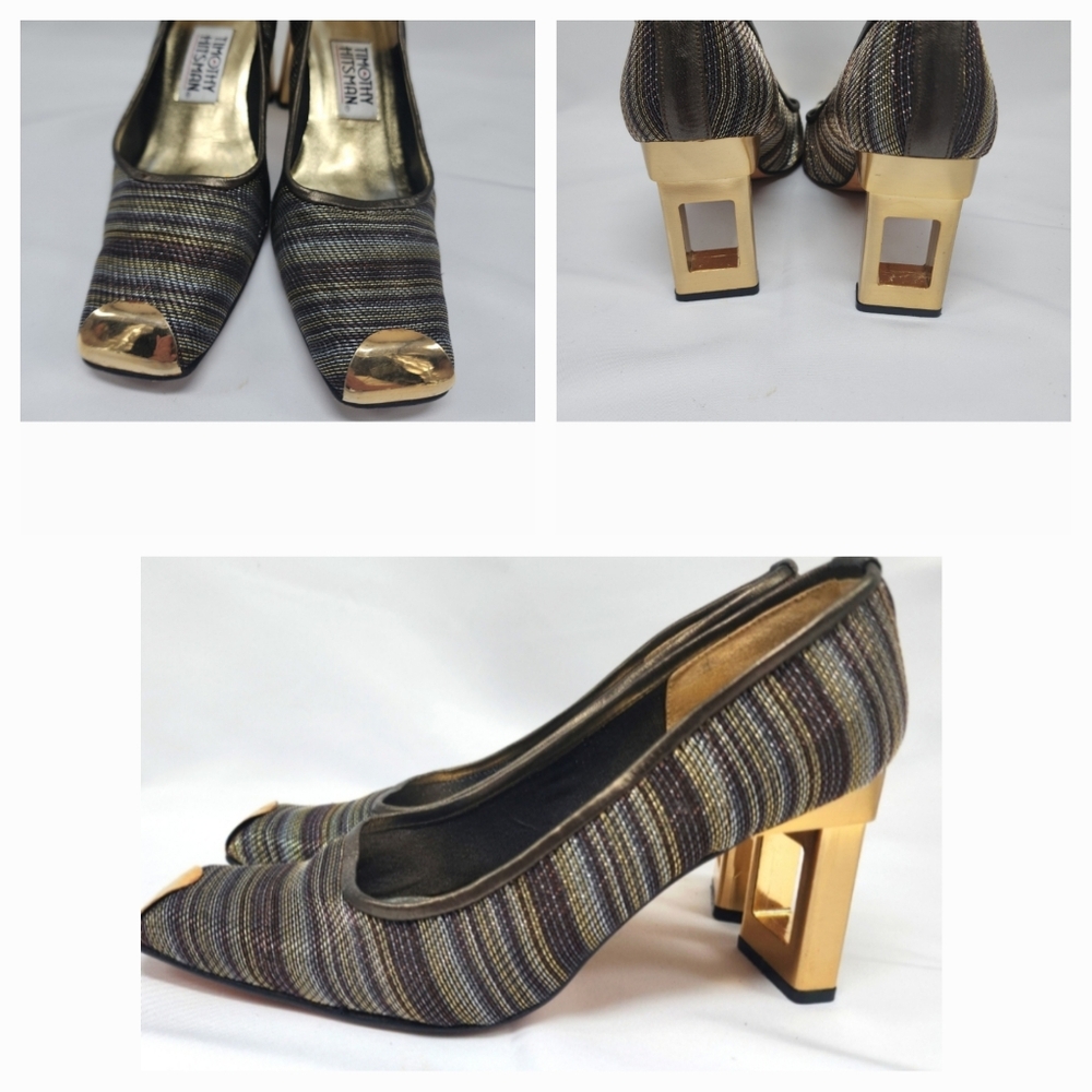 Vintage Timothy Hitsman Designer Glam Avant Garde Pumps Metallic Metal